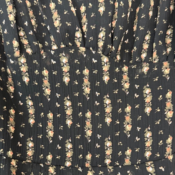 Black Floral Midi Dress with Adjustable Tie Straps - Picture 4 of 5